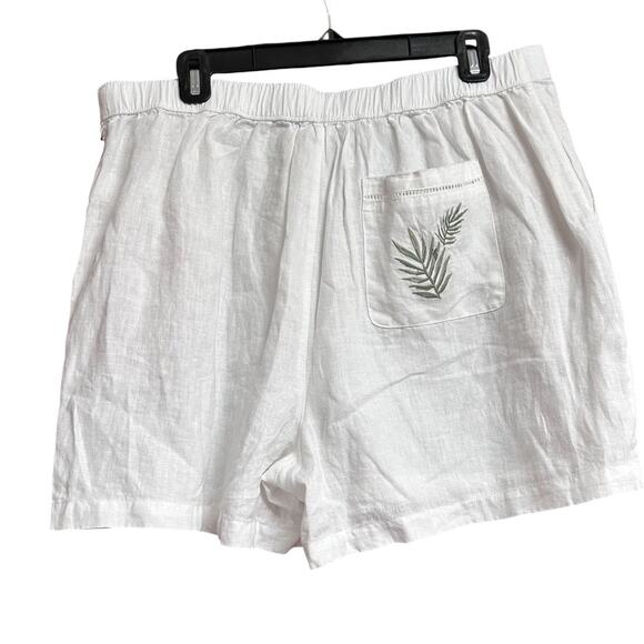 CALYPSO St. Barth White Linen Blend Shorts XL Palm Leaf Embroidery - Picture 2 of 5